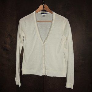 Basic Editions - Button Down Cardigan with Velvet & Tulle Trim